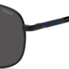 Schwarze Sonnenbrille mit blauen Details
