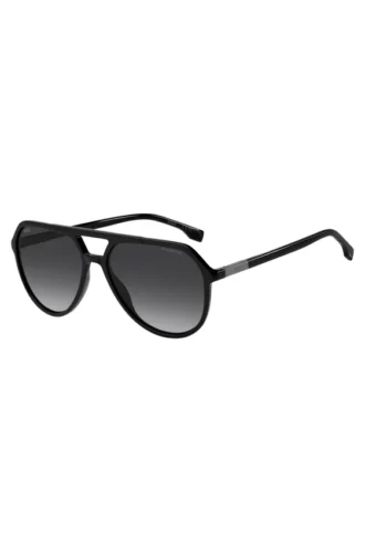 Schwarze Sonnenbrille mit metallischen Logo-Akzenten