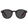 Schwarze Sonnenbrille mit rundem Rahmen und gemusterten Bügeln