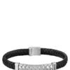 Schwarzes, geflochtenes Lederarmband mit Fischgräten-Beschlägen