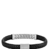 Schwarzes, geflochtenes Lederarmband mit Fischgräten-Beschlägen