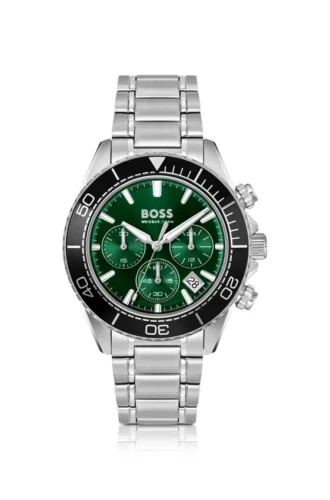 Sealiner Chronographenuhr in Silbertönen mit grünem Zifferblatt