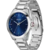 Seam-Uhr aus Edelstahl mit blauem, strukturiertem Zifferblatt