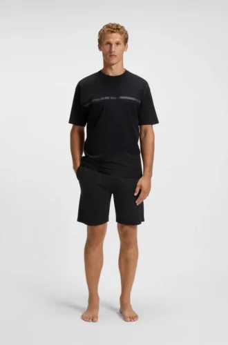 Shorts aus Baumwoll-Frottee mit Logo und Streifen