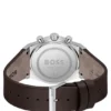 Silberfarbene Chronographenuhr mit braunem Lederarmband