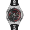 Silberfarbene Uhr mit Silikonarmband mit Logo
