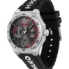 Silberfarbene Uhr mit Silikonarmband mit Logo
