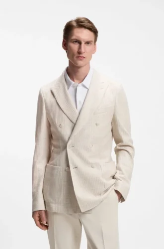 Slim-Fit-Blazer aus gestreiftem Leinen und Baumwolle