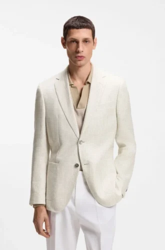 Slim-Fit-Blazer aus kariertem Leinen, Baumwolle und Seide