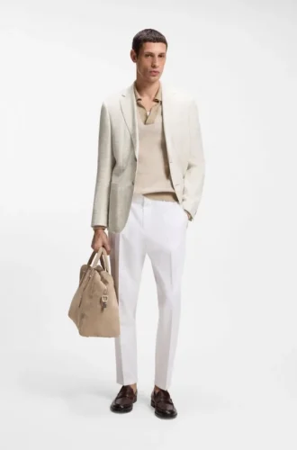 Slim-Fit-Blazer aus kariertem Leinen, Baumwolle und Seide