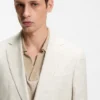Slim-Fit-Blazer aus kariertem Leinen, Baumwolle und Seide