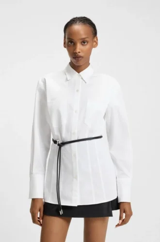 Slim-Fit-Bluse mit Kunstledergürtel