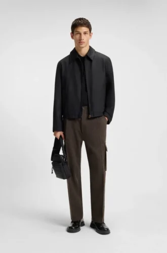 Slim-Fit-Cargohose aus Fischgrätenstoff