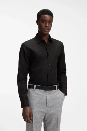 Slim-Fit-Hemd aus Baumwoll-Leinen-Jacquard