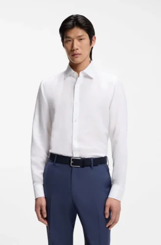 Slim-Fit-Hemd aus Leinen-Misch-Twill