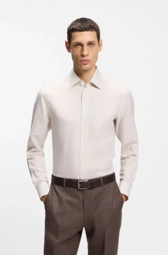 Slim-Fit-Hemd aus Leinen-Misch-Twill