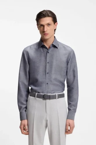 Slim-Fit-Hemd aus Leinen-Misch-Twill