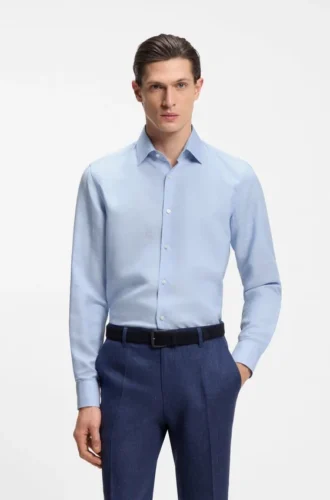 Slim-Fit-Hemd aus Leinen-Misch-Twill