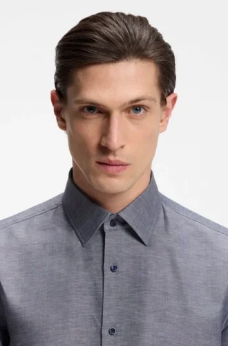 Slim-Fit-Hemd aus Leinen-Misch-Twill