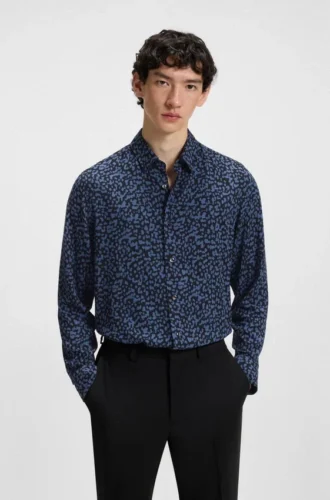 Slim-Fit-Hemd aus Popeline mit abstraktem Print