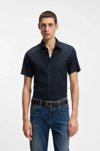 Slim-Fit-Hemd aus Stretch-Leinen