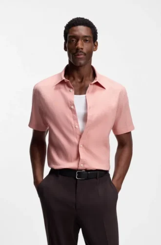 Slim-Fit-Hemd aus Stretch-Leinen