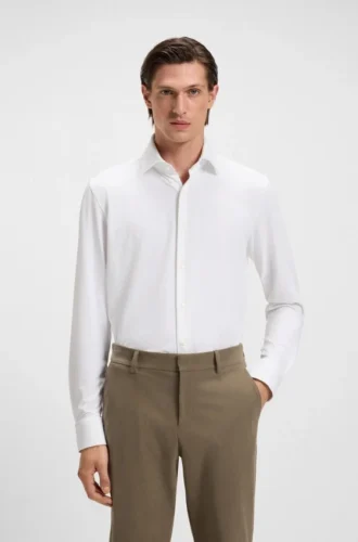 Slim-Fit-Hemd aus strukturiertem Performance-Stretch-Jersey