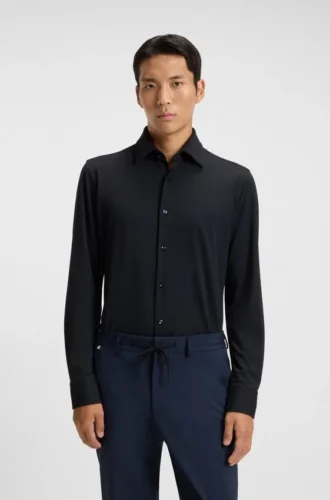 Slim-Fit-Hemd aus strukturiertem Performance-Stretch-Jersey