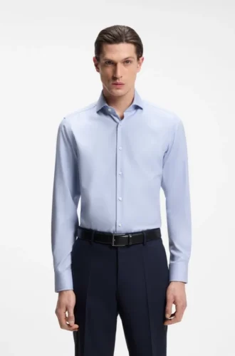 Slim-Fit-Hemd aus strukturierter, knitterfreier Baumwolle
