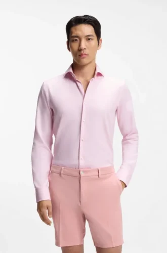 Slim-Fit-Hemd aus strukturierter, knitterfreier Baumwolle