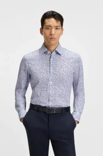 Slim-Fit-Hemd mit Blumenprint aus Stretch-Baumwollpopeline
