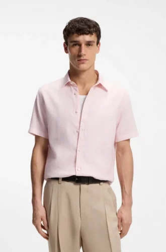 Slim-Fit-Hemd mit Blumenprint aus Stretch-Leinen