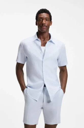 Slim-Fit-Hemd mit Blumenprint aus Stretch-Leinen