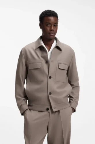 Slim-Fit-Jacke aus knitterfreiem Twill