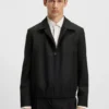 Slim-Fit-Jacke aus Popeline mit Wollanteil