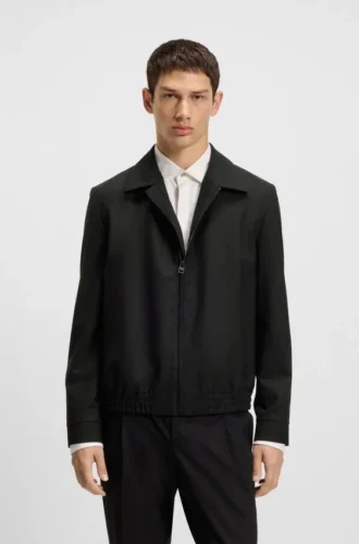 Slim-Fit-Jacke aus Popeline mit Wollanteil