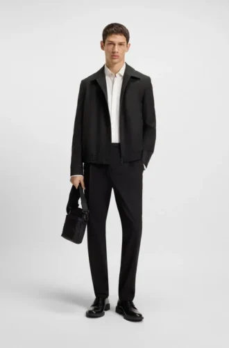 Slim-Fit-Jacke aus Popeline mit Wollanteil