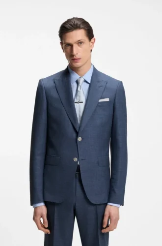 Slim-Fit-Jacke aus Schurwolle, Seide und Leinen