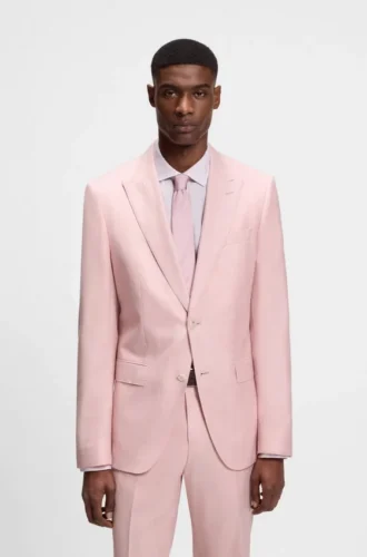 Slim-Fit-Jacke aus Schurwolle, Seide und Leinen