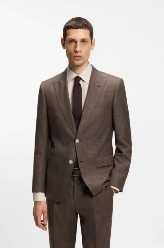 Slim-Fit-Jacke aus Schurwolle, Seide und Leinen
