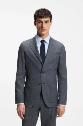 Slim-Fit-Jacke aus Schurwolle, Seide und Leinen