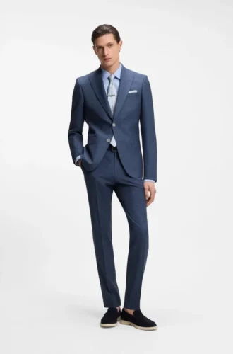 Slim-Fit-Jacke aus Schurwolle, Seide und Leinen