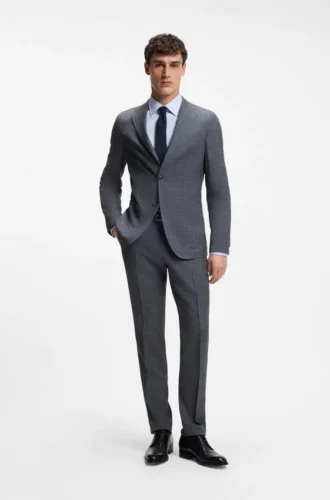 Slim-Fit-Jacke aus Schurwolle, Seide und Leinen