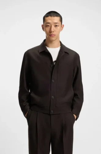 Slim-Fit-Jacke mit Fischgrätenmuster aus Performance-Stretch-Stoff