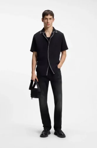 Slim-Fit-Jeans aus dunkelgrauem Comfort-Stretch-Denim