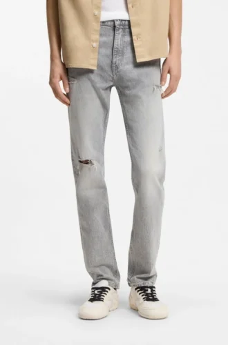Slim-Fit-Jeans aus grauem Denim im Used-Look