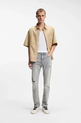 Slim-Fit-Jeans aus grauem Denim im Used-Look
