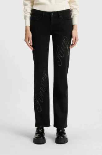 Slim-Fit-Jeans mit Strass-Logos