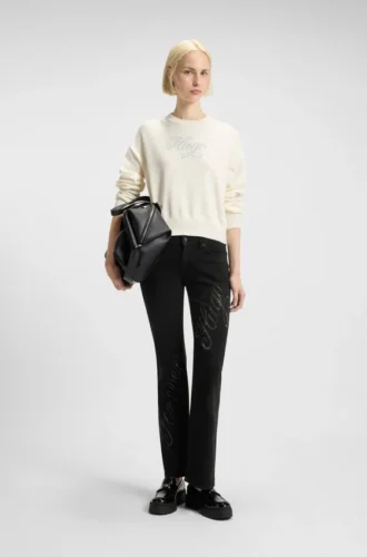 Slim-Fit-Jeans mit Strass-Logos