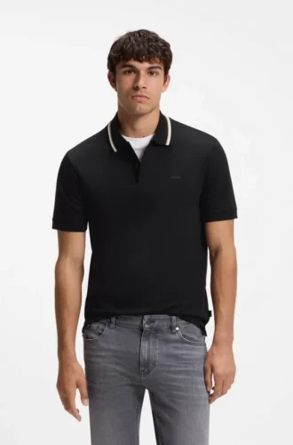 Slim-Fit-Polohemd aus Baumwolle mit gestreiftem Kragen